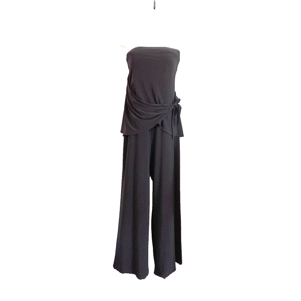 White House/Black Market Black Strapless Wide-Leg Jumpsuit, Tie Front Size XL